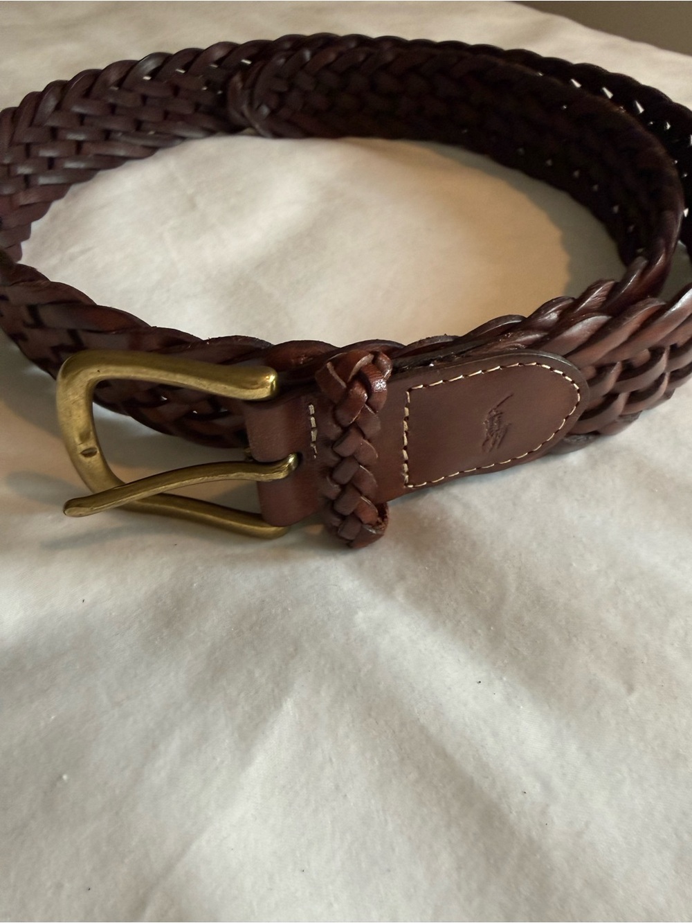 Vintage Ralph Lauren Braided Brown Leather Men’s Belt Brown Brass Size 36